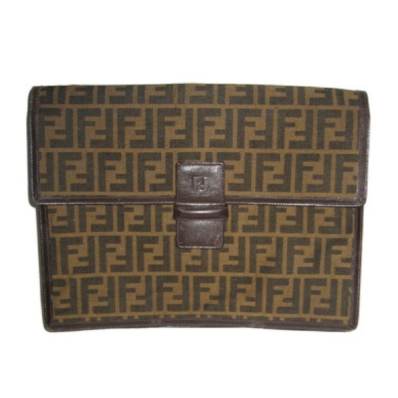 Vintage Fendi Made In Italy Brown Zucca Clutch Handbag - Picture 3 of 5